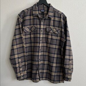 PATAGONIA Fjord Men's Organic Cotton Flannel LS Shirt Blue Paid Size Large